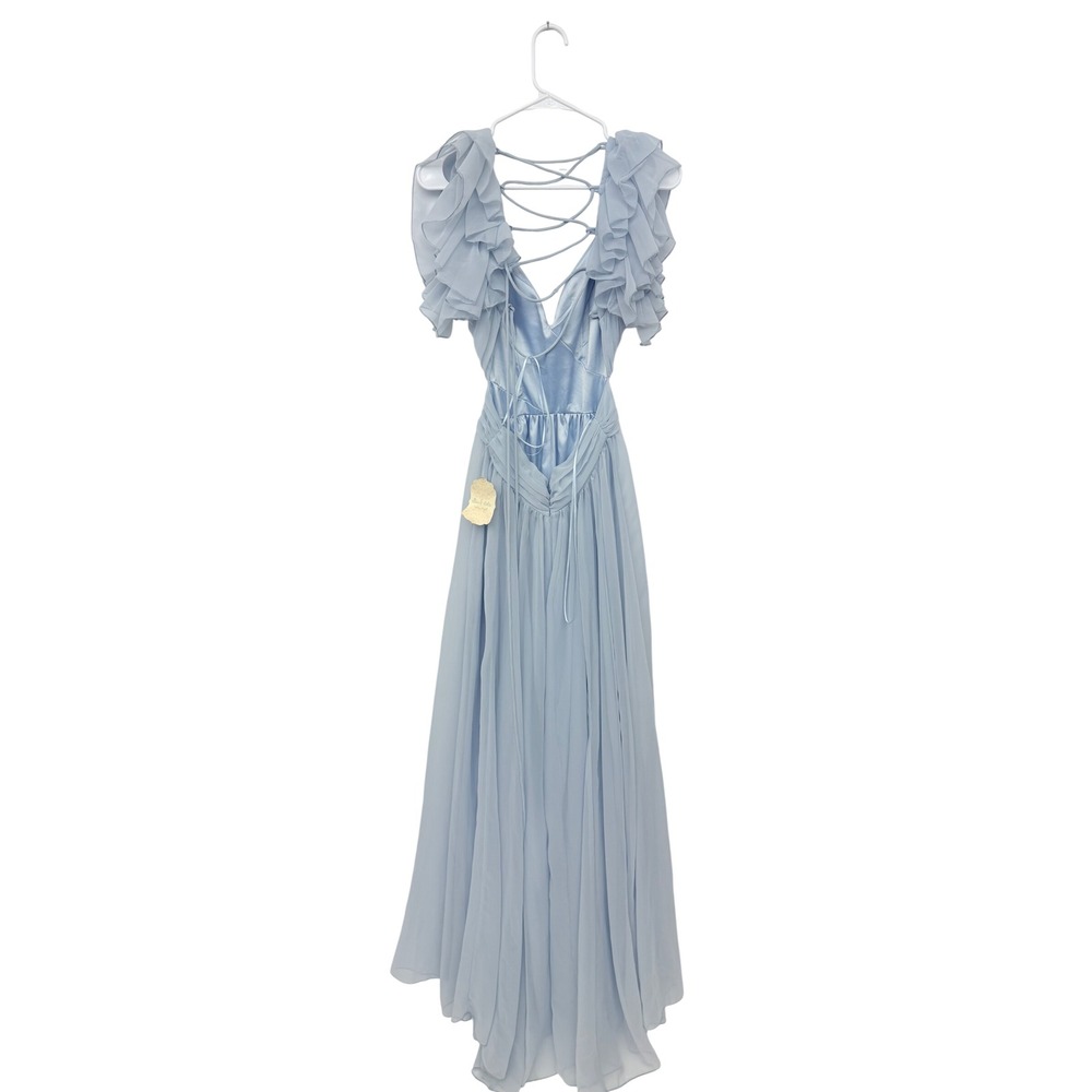 Altar'd State Maxi Dress Womens Medium Blue Excellent Ruffle Sleeve Cutout - Picture 10 of 16
